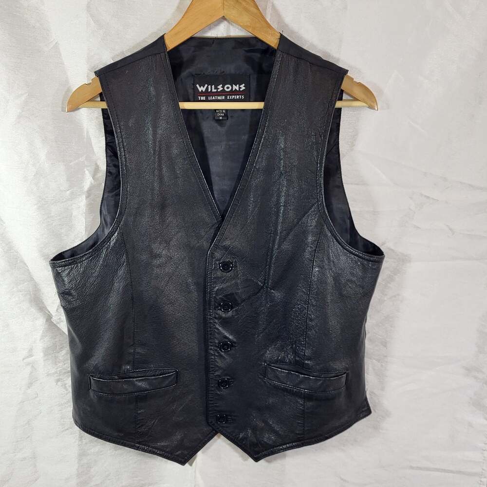 Wilsons The Leather Experts Men's Black Genuine Leather Button-Front Vest. M